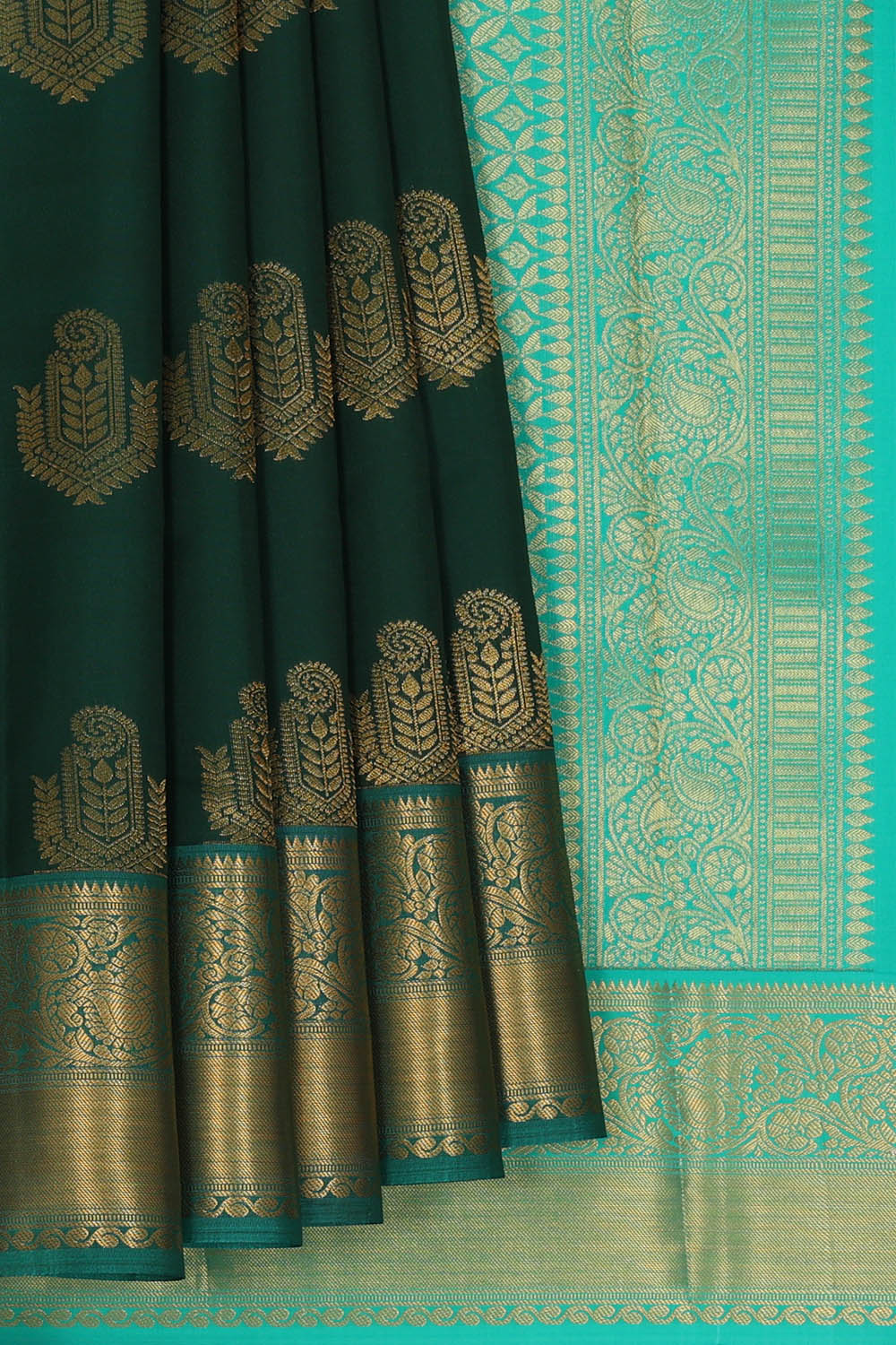 Image of Kanchipattu Silk Bottle Green Saree