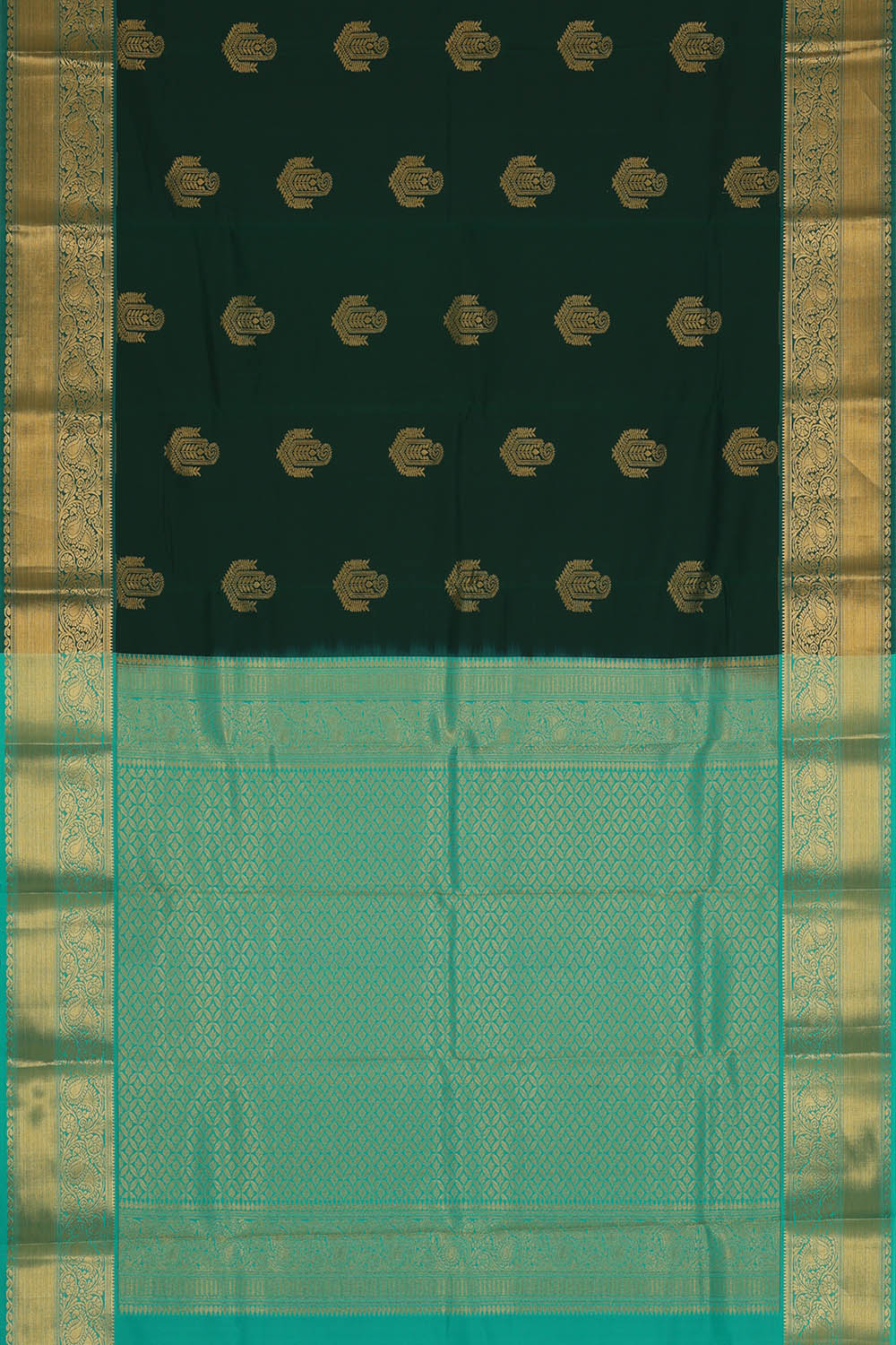 Image of Kanchipattu Silk Bottle Green Saree