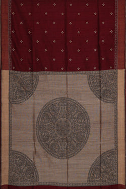 Image of Tussar Dark Red Embroidered Saree