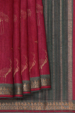 Image of Printed Tussar Pinkish Red Saree