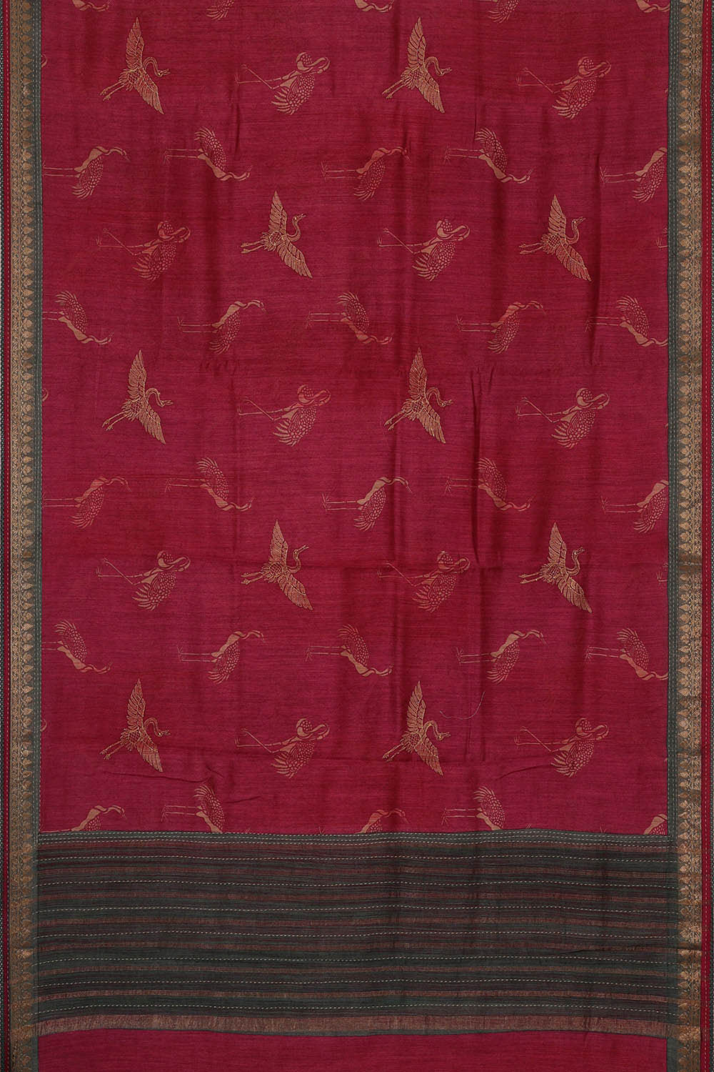 Printed Tussar Pinkish Red Saree