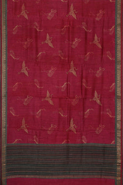 Image of Printed Tussar Pinkish Red Saree