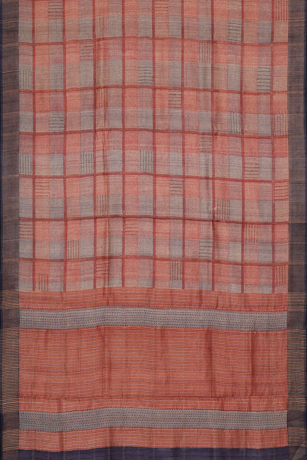 Tussar Red-Grey Embroidered Saree