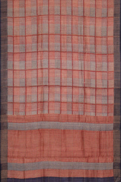 Image of Tussar Red-Grey Embroidered Saree