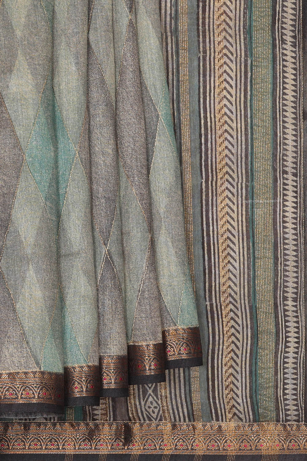 Image of Tussar Silk Teal-Grey Saree