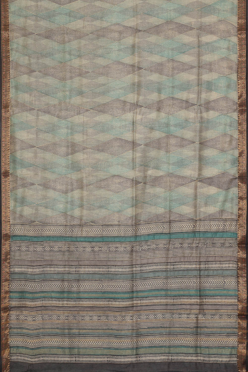 Image of Tussar Silk Teal-Grey Saree