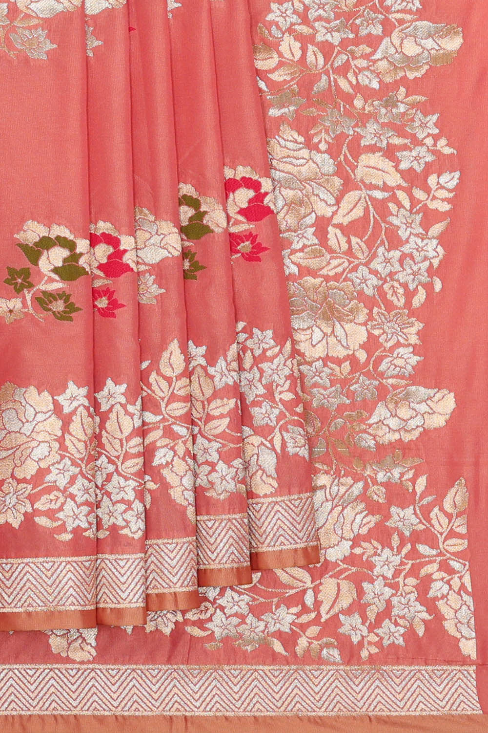 Semi Banarasi Silk Peach Saree
