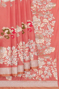Image of Semi Banarasi Silk Peach Saree