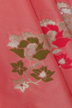 Image of Semi Banarasi Silk Peach Saree