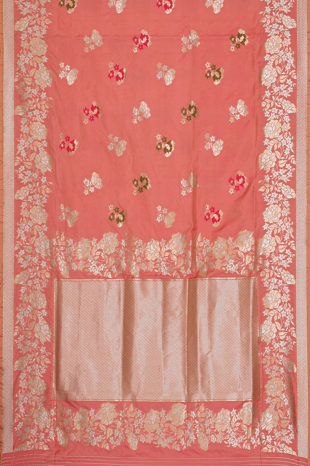 Semi Banarasi Silk Peach Saree