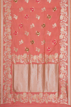 Image of Semi Banarasi Silk Peach Saree