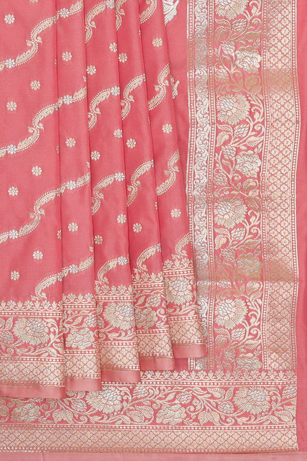 Semi Banarasi Silk Peach Pink Saree