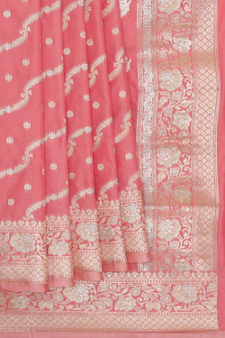 Image of Semi Banarasi Silk Peach Pink Saree