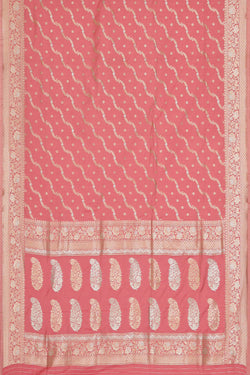 Image of Semi Banarasi Silk Peach Pink Saree
