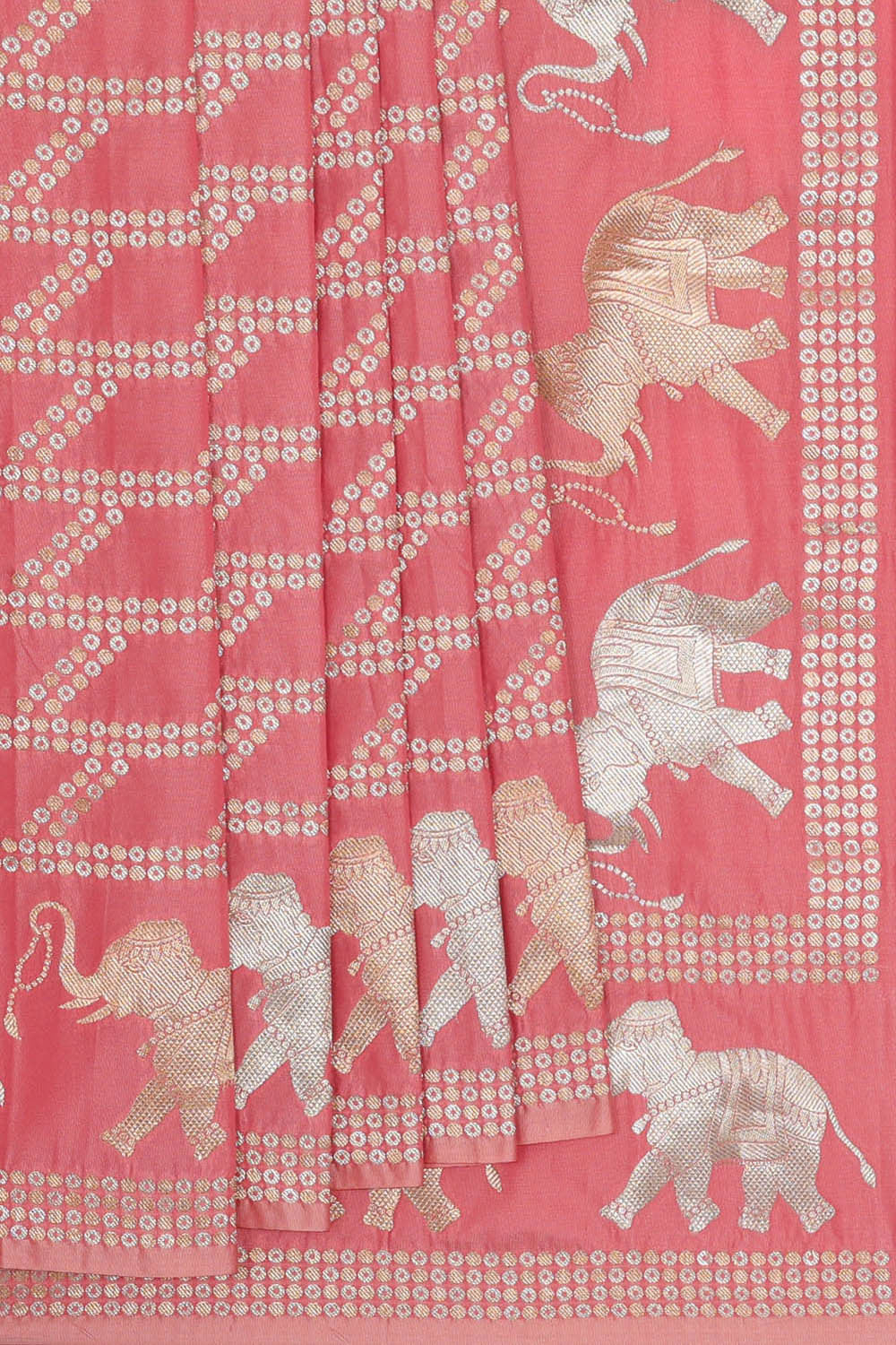 Image of Semi Banarasi Silk Peach Saree