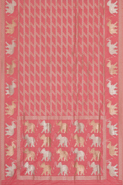 Image of Semi Banarasi Silk Peach Saree