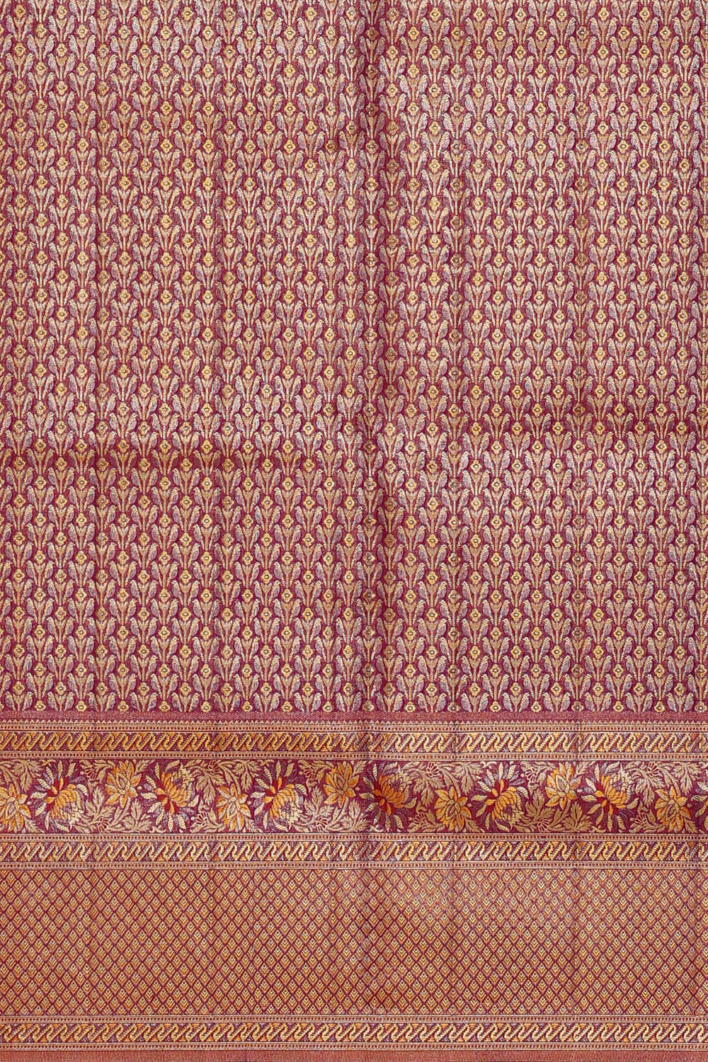 Image of Kanchipattu Golden Magenta Tissue Brocade Saree