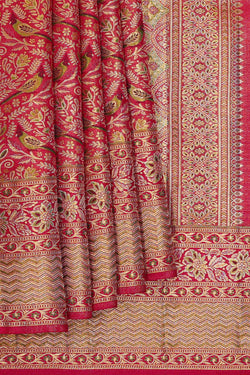 Image of Kanchipattu Pinkish Red Tissue Brocade Saree