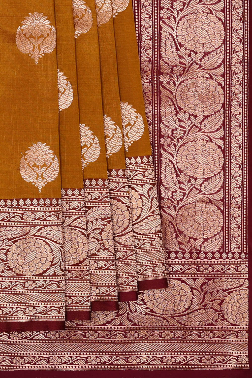 Image of Banarasi Khatan Silk Dark Mustard Yellow Saree
