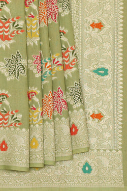 Image of Tussar Georgette Sage Green Saree