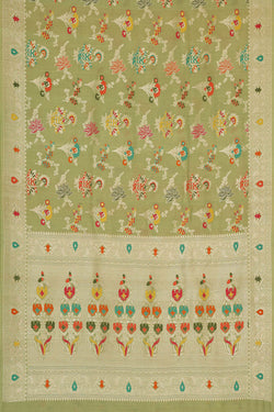 Image of Tussar Georgette Sage Green Saree