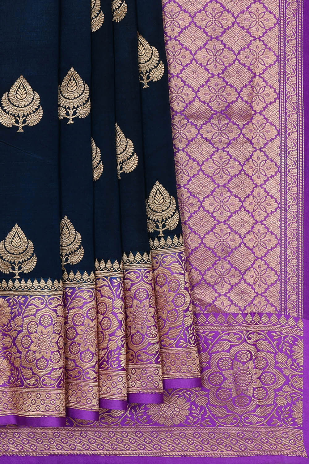 Image of Banarasi Khatan Silk Dark Navy Blue Saree