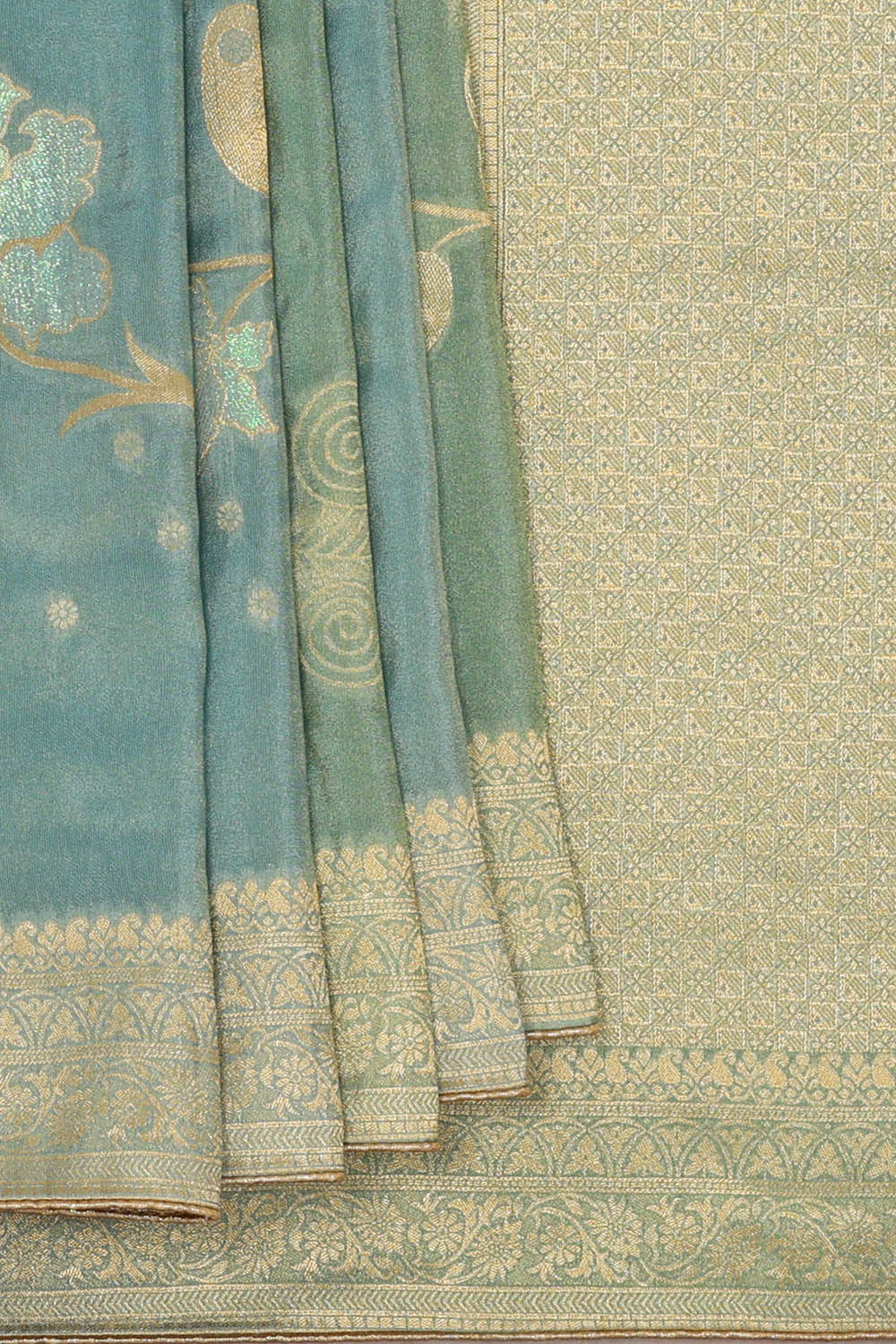 Image of Sea Blue Silk Saree