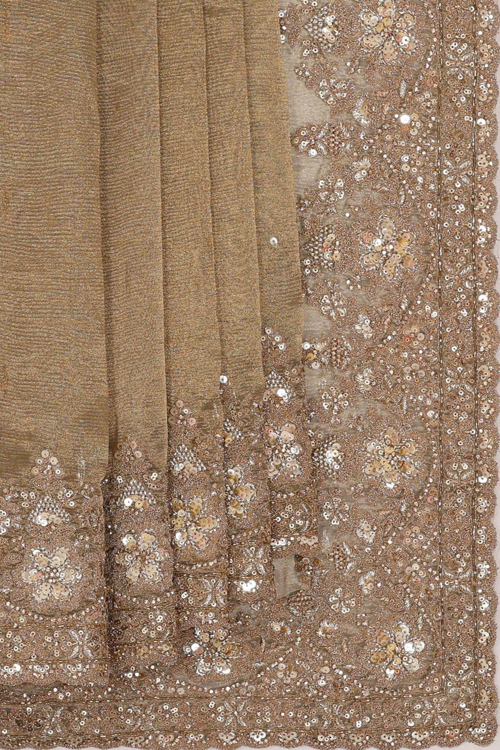 Image of Banarasi Crush Organza Dark Cream Saree