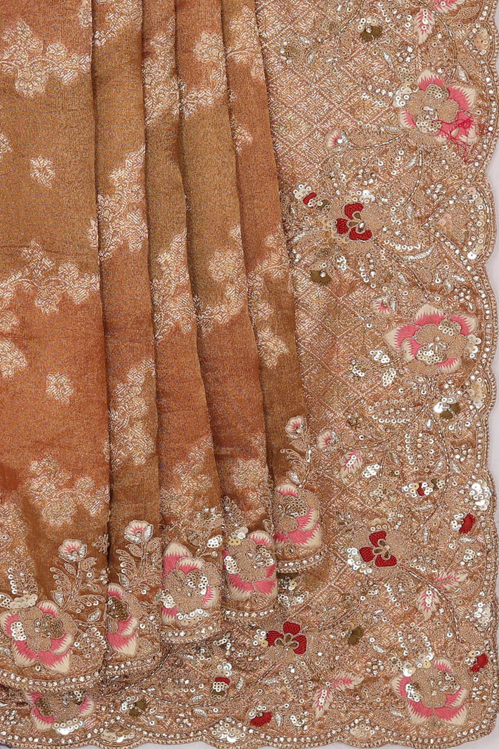 Banarasi Tissue Organza Dark Peach Saree
