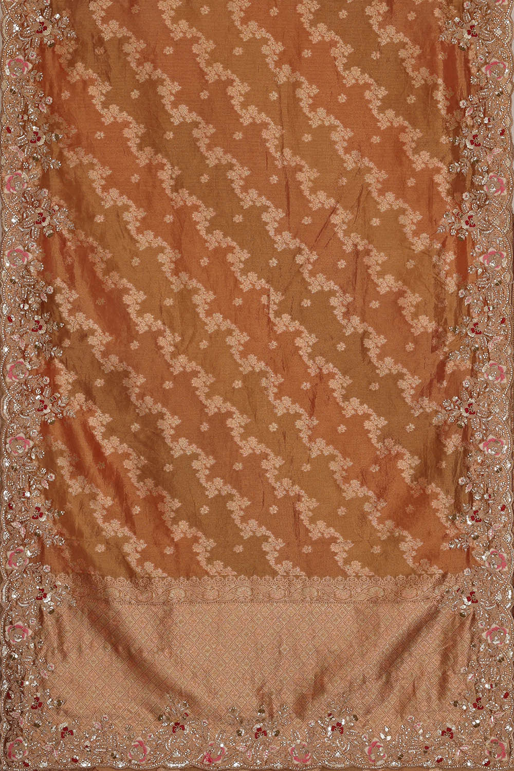 Banarasi Tissue Organza Dark Peach Saree