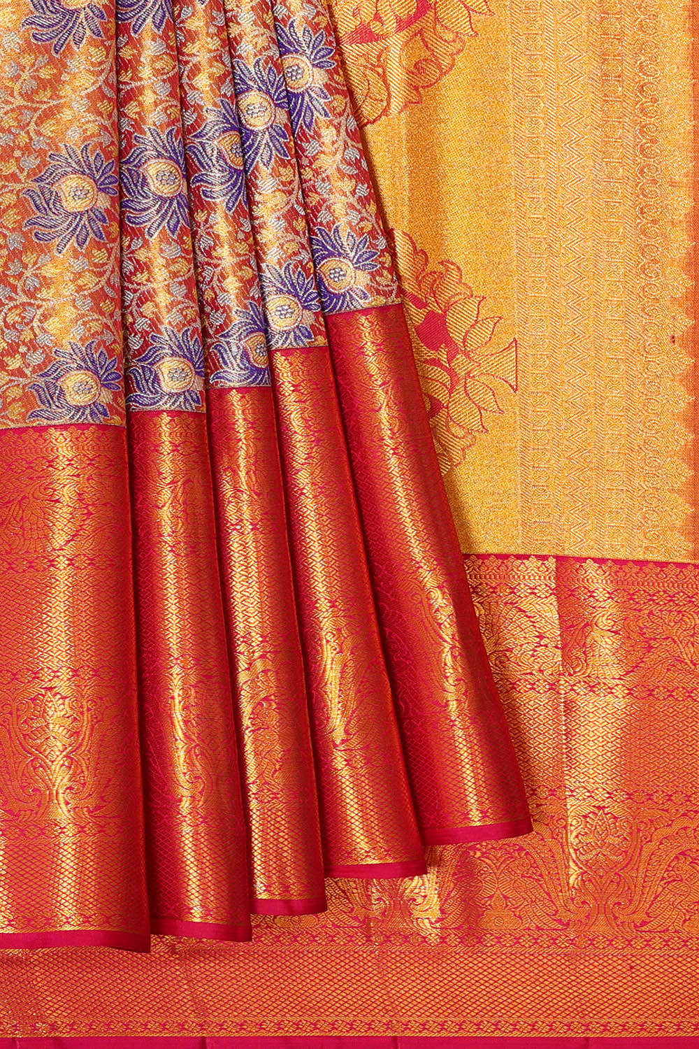 Image of Kanchipattu Dull Red Tissue Brocade Saree