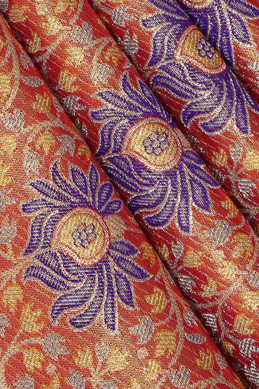 Kanchipattu Dull Red Tissue Brocade Saree