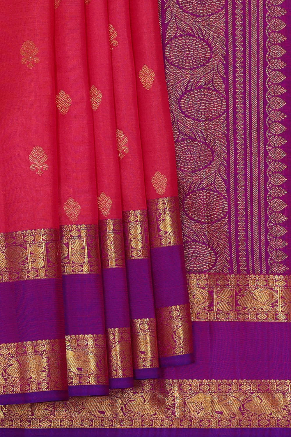 Kanchipattu Pinkish Red Brocade Saree