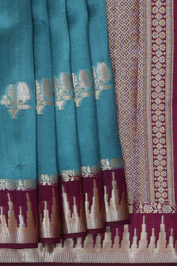 Image of Ocean Blue Silk Saree