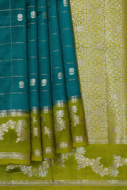Image of Peacock Blue Silk Saree