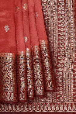 Image of Dark Peach Silk Saree