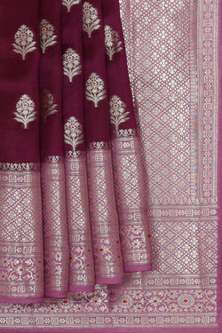 Image of Wine Red Silk Saree