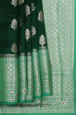 Image of Bottle Green Silk Saree