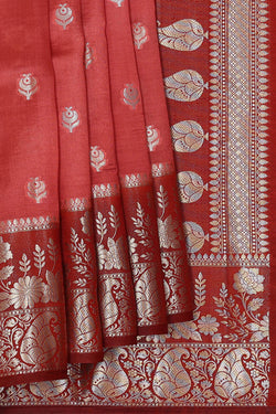 Image of Orange Red Silk Saree