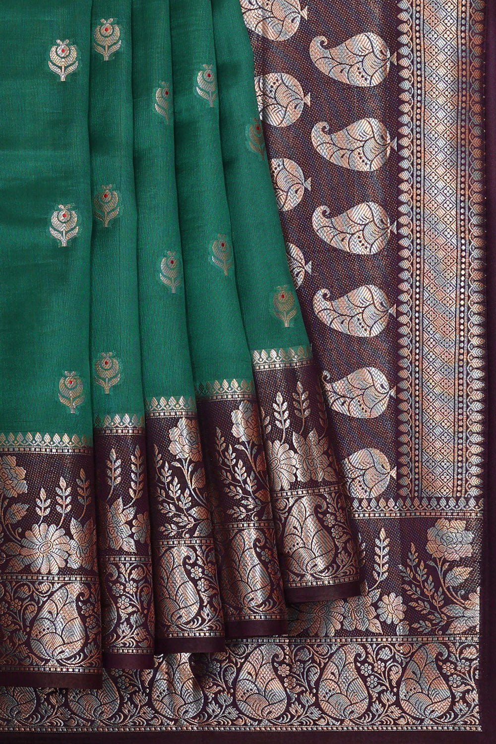 Image of Jade Green Silk Saree