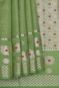 Image of Pista Green Silk Saree