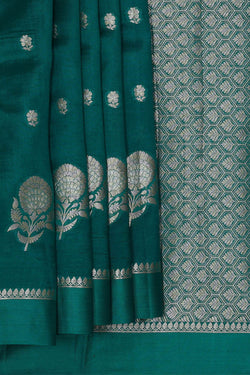 Image of Teal Green Silk Saree