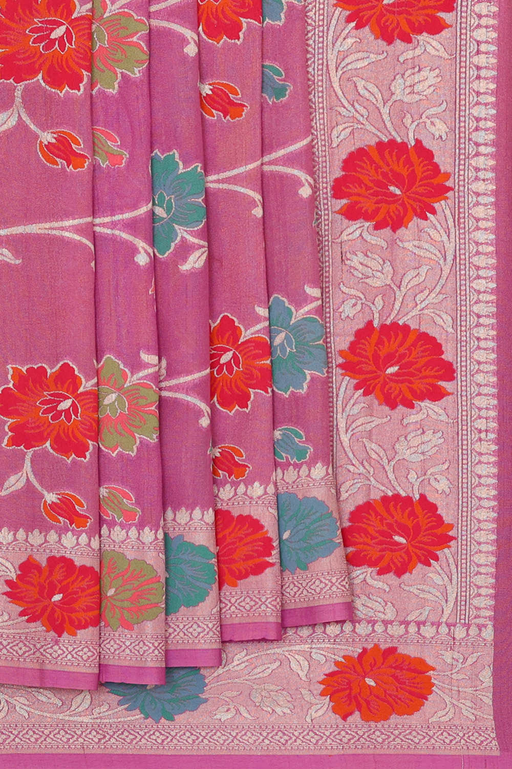 Image of Tussar Georgette Rose Pink Saree