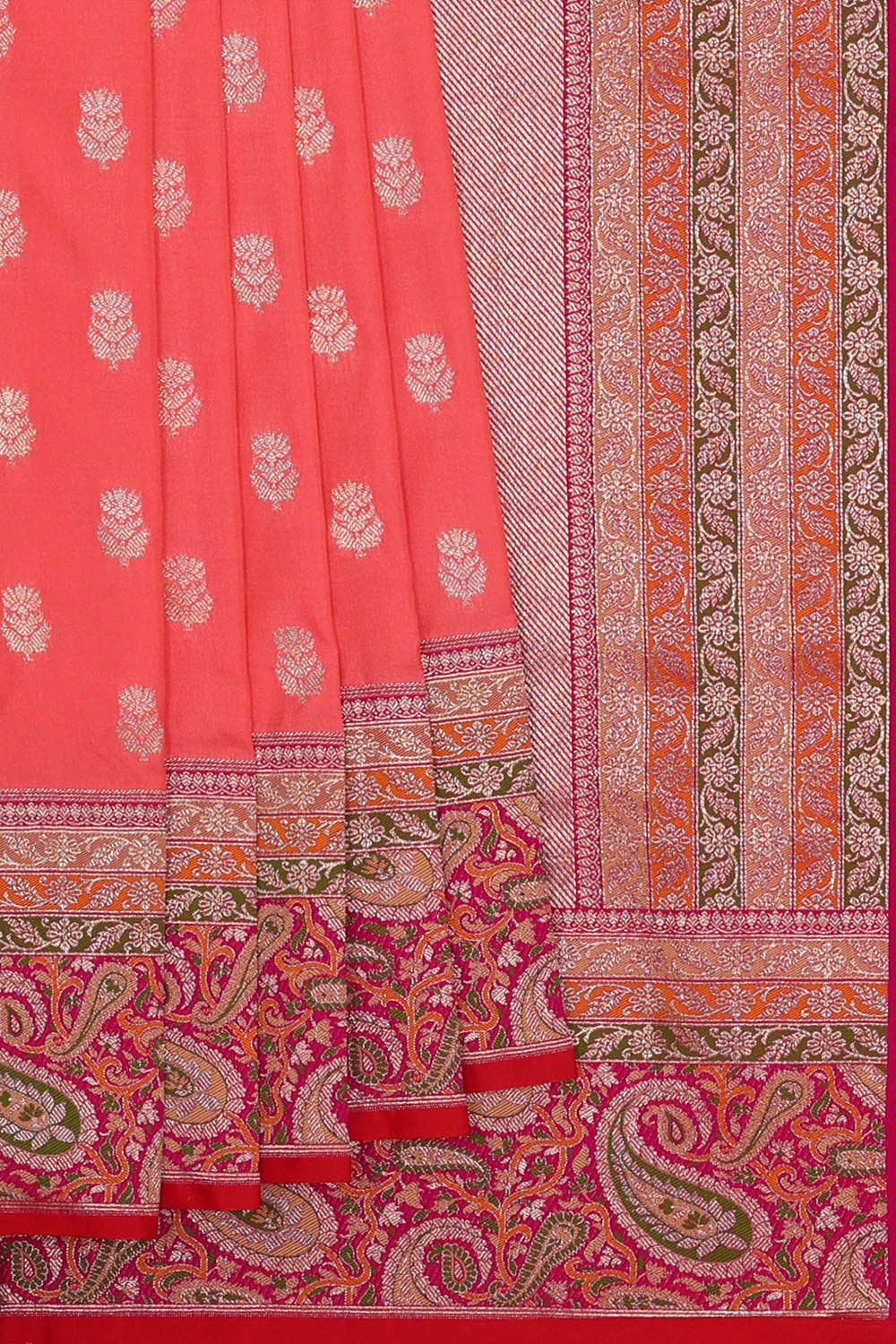 Image of Semi Banarasi Silk Dark Peach Saree