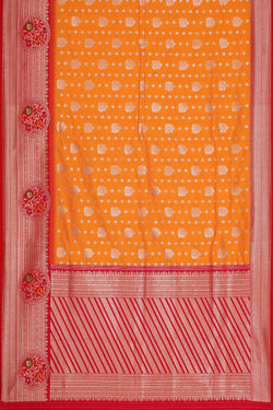 Image of Semi Banarasi Silk Mustard Orange Saree