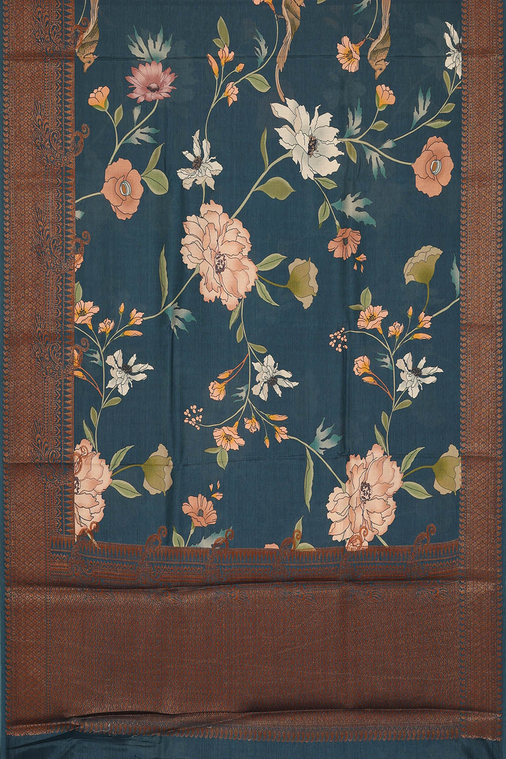 Image of Teal-Blue Tussar Silk Saree