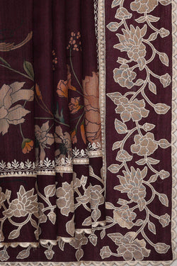 Image of Tussar Silk Dark Violet Saree