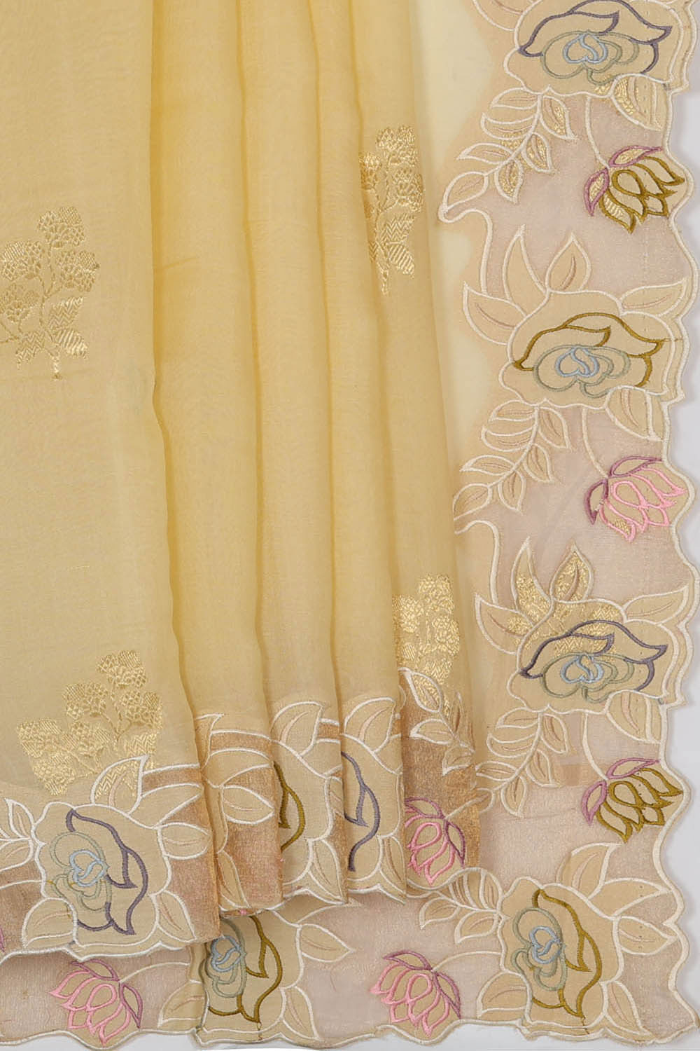 Image of Yellow Kora Silk Saree