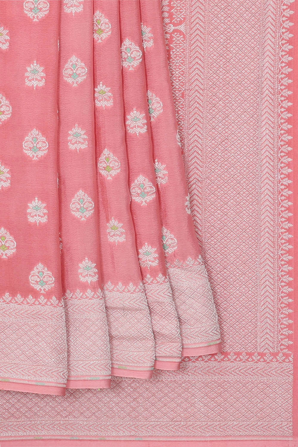 Image of Banarasi Crepe Peach Pink Saree