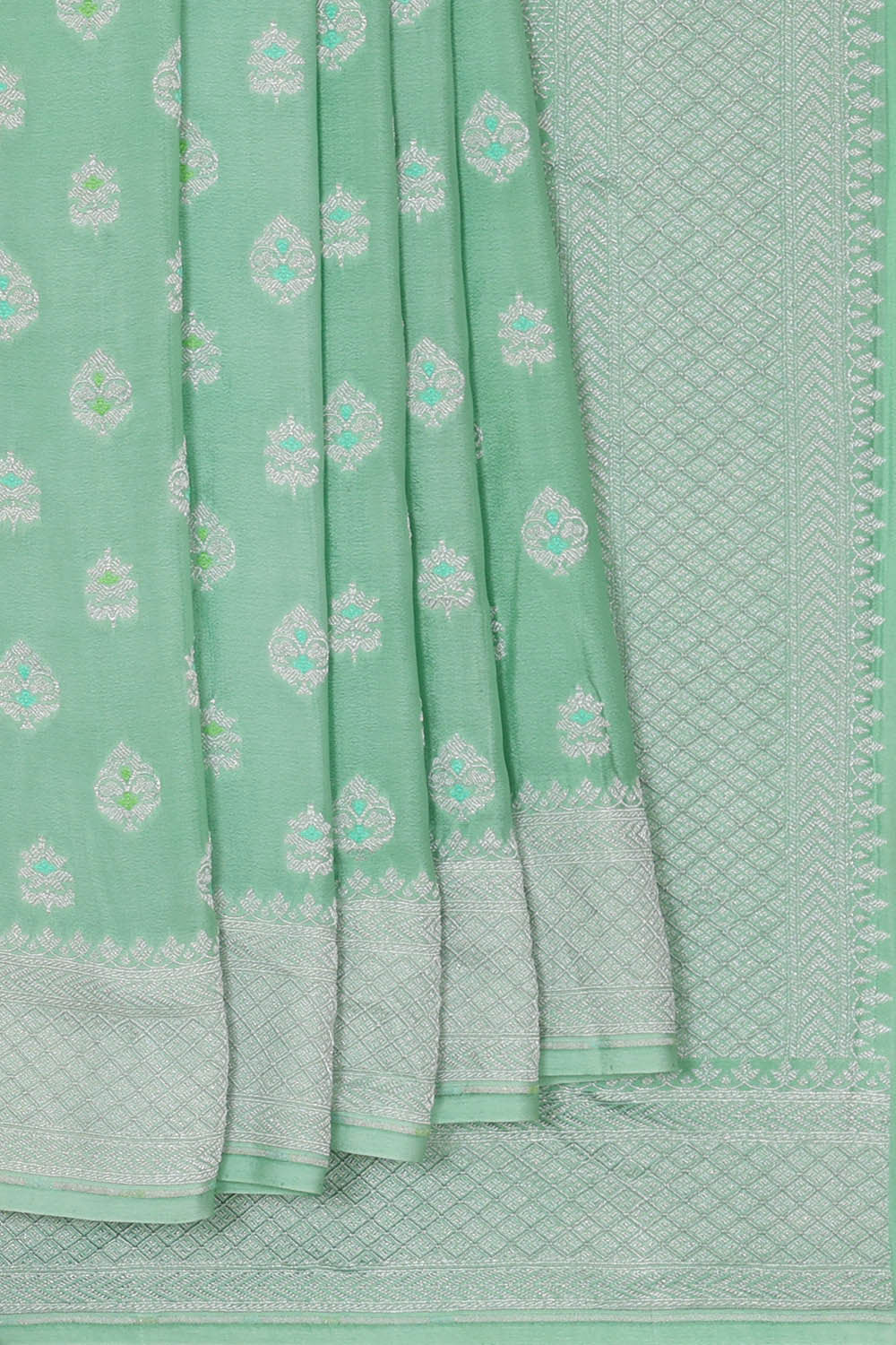 Banarasi Crepe Mint Green Saree